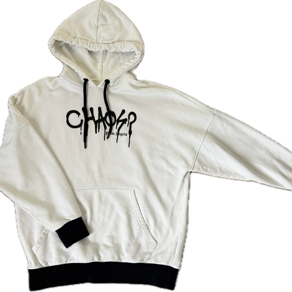 Palm Angels White Hoodie with Black Accents